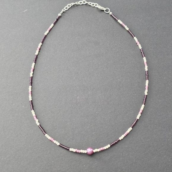 Think purple! Handmade seed bead necklace. - Picture 2 of 7